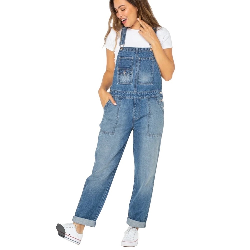 Celebrity Pink Overalls Women Large Blue Excellent Denim Straight Leg Carpenter